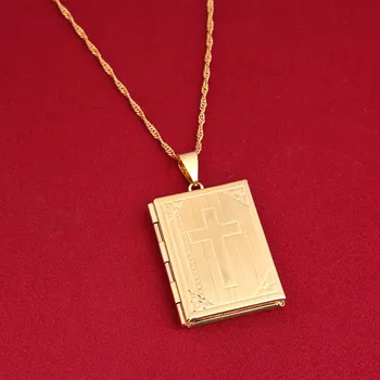 Nové Módne Unisex Ježiš Šperky 24K Zlata Farba Cross Prívesok Knihy Kríži Ježiš Náhrdelník s Príveskom