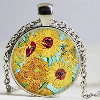 Nové Módne Vincent Van Gogh Maľovanie Náhrdelník Maľovanie Šperky, Umelecké Sklo Cabochon Náhrdelník
