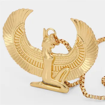 Nové Módne Zlatá Farba Punk S Dlhým Reťazcom Hiphop Eagle Ženy Náhrdelník Šperky Egyptský Trendy Kríž Anjel Isis Náhrdelník S Príveskom