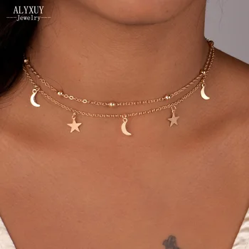 Nové módne šperky, 2 vrstvy hviezdy, mesiac choker náhrdelník pekný darček pre ženy, dievča (poradie 3 kusy majú zľavu 15%) N2076