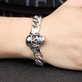 Nové Módne šperky Štýl Chlapec Lebky náramok Metal wristlet Mužov náramok z Nerezovej ocele Bangles Priateľ Dar