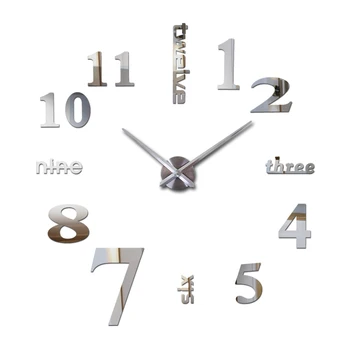 Nové nástenné hodiny akryl zrkadlo digitálne hodinky horloge 3d stenové nálepky Domáce Dekorácie Obývacia Izba Quartz hodinky Ihly