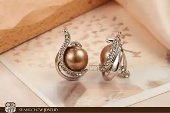 Nové! Ohromujúci Módne Šperky, Zlato, Perla 925 Sterling Silver Náušnice E0340