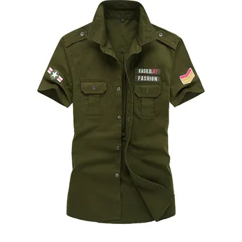 Nové Prišiel 2017 klasiky mužov vojenskú uniformu štýl krátke rukávy Košele Bavlna Ležérne pánske Tričko Plus Veľkosti 6XL M514