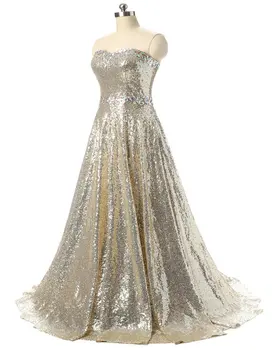 Nové Prišiel Elegantný A Sequin-Line Prom Šaty, Zlatko Slevelesss Dlhé Večerné Šaty longo vestido de fiesta (SL-E247)