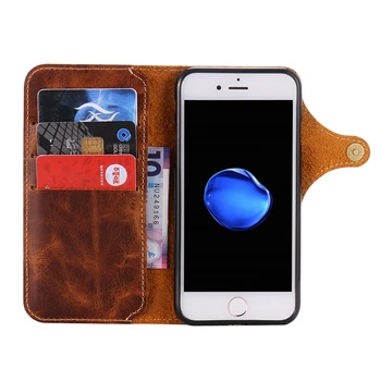 Nové Prírodné Skutočné Skutočné Solft Kožené Peňaženky puzdro Pre Apple iPhone 6 6 7 Plus Telefón Rukáv Taška Retro Vintage Flip Cover Spona