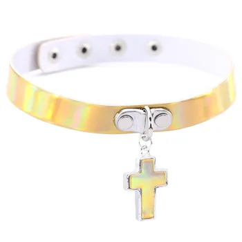 Nové PU Kožené choker náhrdelník darček pre ženy Holografické Choker Srdce Kovové Laserové Golier Chocker módne šperky