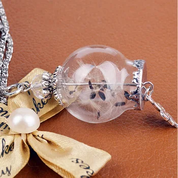 Nové Ručne vyrábané Šperky DIY Náhrdelníky Vintage Collier Steampunk Púpava Sklenené Fľaše, ktorí Chcú Prívesok anjel Náhrdelník Pre Ženy