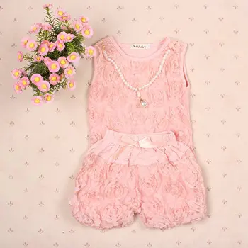 Nové Ružové Dieťa, Dojčenská Dievčatá Rose, Blúzky, Topy + Bowknot Krátke Nohavice, Šaty, Oblečenie