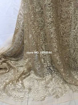 Nové Vyšívacie vzory polyester vysokej kvality afriky kameň zlato Tylu čipky nigérijský francúzskej čipky textílie na svadby 5Y/Veľa ML501
