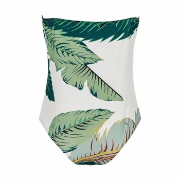Nové Zelenej Listovej Tlač Hlboké V jednodielnych Plaviek Vysoký Pás Plavky s Push up Monokiny Ženy Vystrihnúť Kombinézu Trikot plavky