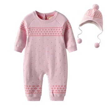 Nové Zimné Detské Pletené Romper detské zimné oblečenie Ružová Dievča Jumpsuit Dieťa Playsuit Onesie