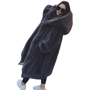 Nové zimné žien kožušinový kabát módne High-End Faux králik vlasy hrubé hrubé Stredne dlhé vlasy kabáty kožuchy 2.1 kg