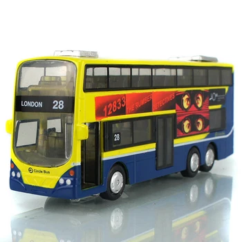 Nové zliatiny model autobusu kovové diecasts miniatúrne hračky vytiahnuť späť dve vrstvy blikajúce s hudbou vysokej simulácia turistický autobus