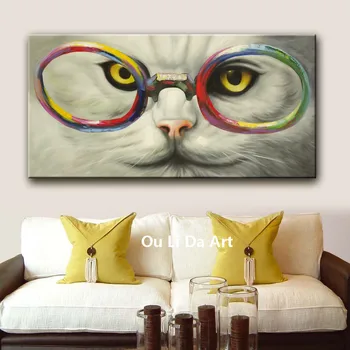 NOVÉ zobrazenie cartoon zvierat mačka okuliare plátno potlače olej obrazy tlačené na plátne chlapec, izba wall art decoration obrázok
