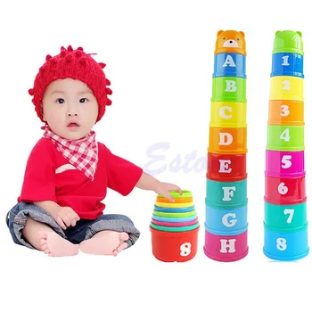 Nový 1 Set Baby Deti Detské Vzdelávacie Hračka Údaje Písmená Skladací Pohár Pagoda