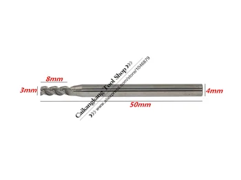 Nový 3 Flauta, Vedúci: 3 mm Hliníkový fréza Konci mlyn Frézovanie hliníka Rezanie Tvrdosť: 55HRC CNC Nástroj 3F3*4*8*50mm