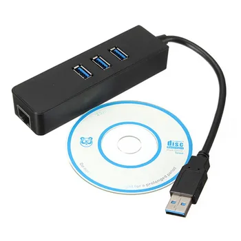 Nový 3 Port USB 3.0 Hub, 10/100/1000 mb / s RJ45 Gigabit Ethernet LAN Káblové pripojenie Sieťového Adaptéra
