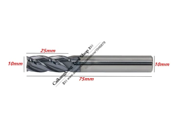 Nový 4 Flauta, Vedúci:10 mm Volfrámové ocele frézy CNC frézovanie Karbidu Konci mlyny Najvyššie rezanie tvrdosť: 45HRC 4F 10*10*25*75mm