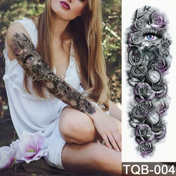 NOVÝ 48*17 cm Plný Kvet Arm Tattoo Nálepky, Farbu očí ruže hodiny Dočasné Telo farba Vody Prenos falošné Tetovanie rukáv