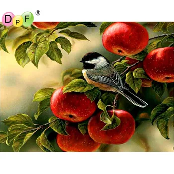 Nový apple stromov na vták 5D Diamond Výšivky Cross Stitch námestie Plné Diamond Mozaiky Obrázok Vložený Vyšívanie domova