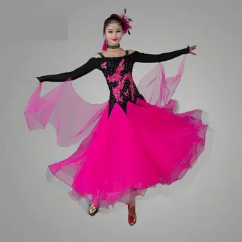Nový big swing flitrami štandardné ballroom dance šaty prispôsobiť odborné dlhý rukáv tango valčík tanečnej súťaže kostýmy