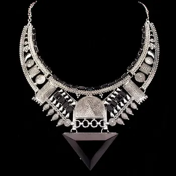 Nový Dizajn 2017 Bijoux České Vintage Šperky Antique Silver Chokers Náhrdelník Vyhlásenie Náhrdelník Maxi Náhrdelník pre Ženy X1680