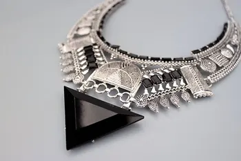 Nový Dizajn 2017 Bijoux České Vintage Šperky Antique Silver Chokers Náhrdelník Vyhlásenie Náhrdelník Maxi Náhrdelník pre Ženy X1680