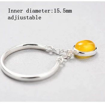 Nový dizajn 925 sterling silver jade krúžky žltá achát crystal ženy temperament otvoriť krúžky jednoduchý módny dizajn šperky darček