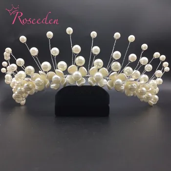 Nový Dizajn Kvetinový hlavový most Handmade svadobných tiara vlasy nosenie Pearl Ženy, hairband Tiara Nevesta Šperky, Svadobné Doplnky RE590