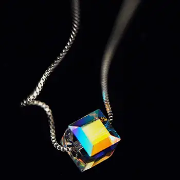 Nový Dizajn Malý Prívesok Strieborný Náhrdelník Luxus Rakúskej Krištáľové Kocky Prívesok Náhrdelník Módne Šperky Hot Predaj
