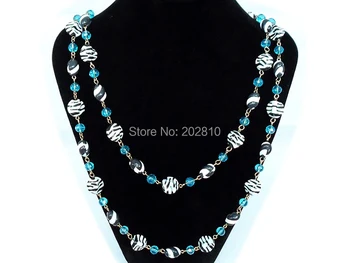 Nový dizajn modré crystal v Čechách korálky náhrdelníky,strieborné pozlátené bohemia Geometrie loptu korálky dlhý náhrdelník pre ženy