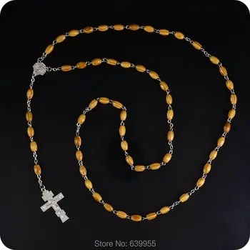 NOVÝ Dizajn Pravoslávnej Dreva Ruženec Korálky Cross Prívesok Náhrdelník Módne Náboženské šperky
