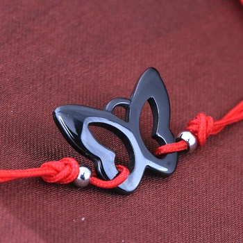 Nový Jednoduchý Dizajn Ručné Červené Lano Náramok s Čiernymi Keramické motýľ Kúzlo Zábal Náramok Ženy Bijoux Darček Pre Najlepšími Priateľmi