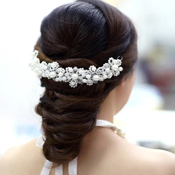 Nový Kórejský Biela Crystal Pearl Nevesta Headdress Ručne Svadobné Šaty Hairband Príslušenstvo Svadobné Vlasy, Šperky, Perly Hlavový Most