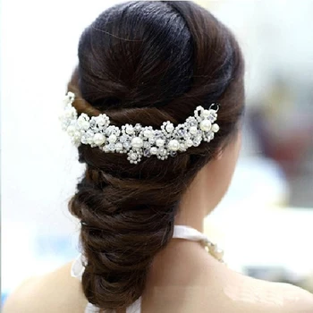 Nový Kórejský Biela Crystal Pearl Nevesta Headdress Ručne Svadobné Šaty Hairband Príslušenstvo Svadobné Vlasy, Šperky, Perly Hlavový Most