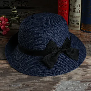 Nový kórejský módne lady klobúk slamený klobúk luk clonu pláž hat veľké brimmed klobúk priedušná