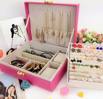NOVÝ Módny Štýl Kožené Šperky Úložný Box Woode Úložný Box Pre Dievčatá,Náhrdelník Krúžky Pod make-up Organizátor,boite a bijoux