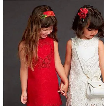 Nový návrhár jar dievčatá svadobné šaty Červené Európskej sytle princezná kostým značky župan fille enfant bez rukávov dievča vesta šaty