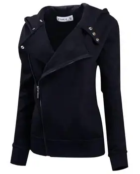 Nový Príchod 2016 Nové Módne Zimné Ženy Zip Black Slim Fit mikina Jumper Hoodies Kabát doprava zadarmo