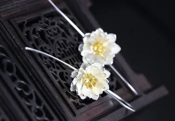 Nový Príchod 925 Sterling Silver Elegantné Lotus Drop Kvetinový Náušnice pre Ženy Kvalitné Módne Šperky