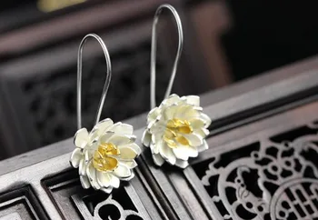 Nový Príchod 925 Sterling Silver Elegantné Lotus Drop Kvetinový Náušnice pre Ženy Kvalitné Módne Šperky