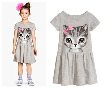 Nový príchod dievčatká letné oblečenie detí šaty dievčatá jednodielne šaty T-tričko black cat