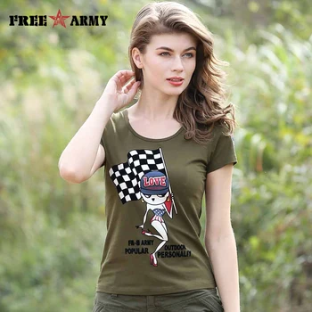 Nový Príchod Leta T-shirts Ženy Móda Army Zelená Kamufláž, jednofarebné O-Krku Bavlna Cartoon Vzor Žena Tshirts Bežné