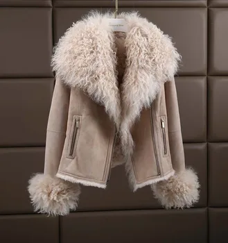 Nový príchod luxusné Európe Americký Zimné Móda Ženy, Skutočné Ovčej Strihanie Vlna Líniové Kabát Žena Lady Jacket XXL