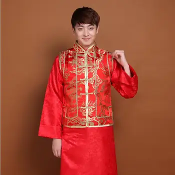 Nový príchod muž cheongsam Čínsky štýl kostýmu ženícha šaty bunda dlhé šaty tradičné Čínske svadobné šaty mužov