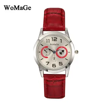 Nový Príchod Womage Značky Luxusné Jedinečný Dizajn Kožený Remienok Náramkové hodinky Quartz Lady Módny Náramok dámske Hodinky montre femme