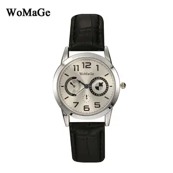 Nový Príchod Womage Značky Luxusné Jedinečný Dizajn Kožený Remienok Náramkové hodinky Quartz Lady Módny Náramok dámske Hodinky montre femme