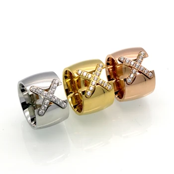 Nový Príchod Zlatá Farba Krúžok Bijoux 14 mm Šírka Veľké Pripraviť Nastavenie CZ Cross X Krúžok Pre Ženy Módne Šperky Crystal Veľkoobchod Darček
