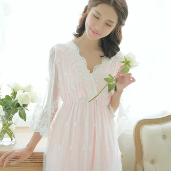 Nový Príchod Ženy Jar Vintage Nightgown Sleepwear Tehotné ženy Nightgown Čipky Šaty Žien Princezná Sleepwear Vestidos 7002